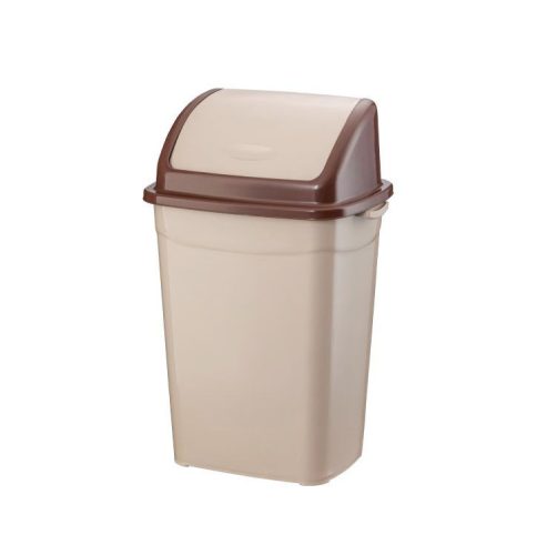 Trash can with flip lid, plastic, brown, 9 liters