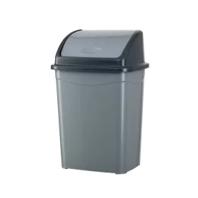   Coș de gunoi cu capac rabatabil, plastic, gri/antracit, 16 litri