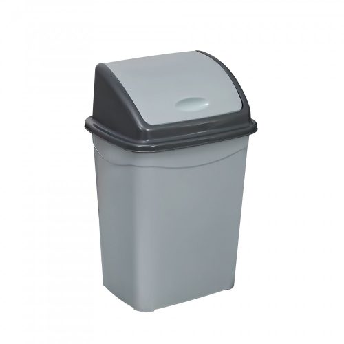 Trash can with hinged lid, plastic, gray/anthracite, 16 liters