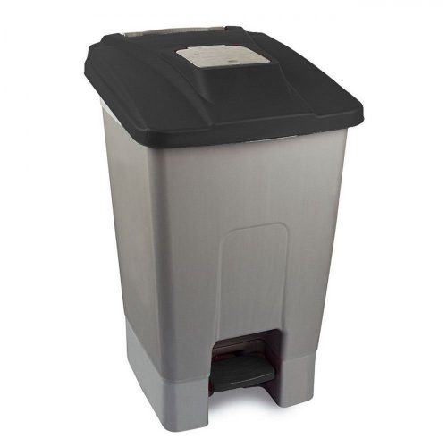 Selective waste collection container, plastic, pedal, metal color, black, 100L