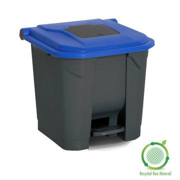   Szelektív hulladékgyűjtő konténer, műanyag, pedálos, antracit/kék, 30L