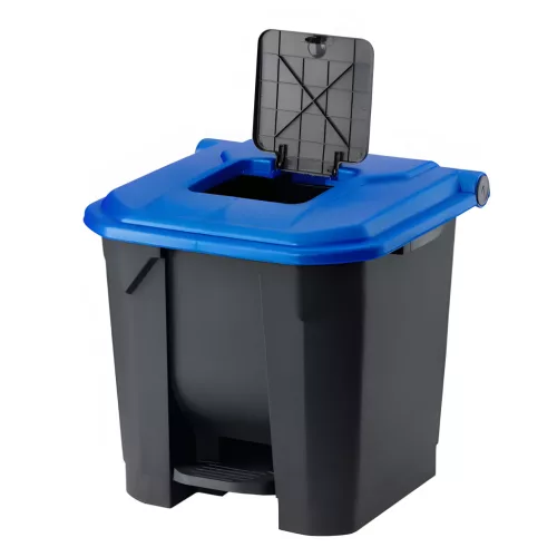 Recipient de colectare selectivă a deșeurilor, plastic, acționat cu pedală, antracit/albastru, 30L