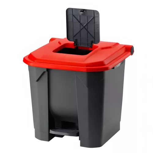 Recipient de colectare selectivă a deșeurilor, plastic, acționat cu pedală, antracit/roșu, 30L