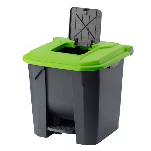 Recipient de colectare selectivă a deșeurilor, plastic, acționat cu pedală, antracit/verde, 30L