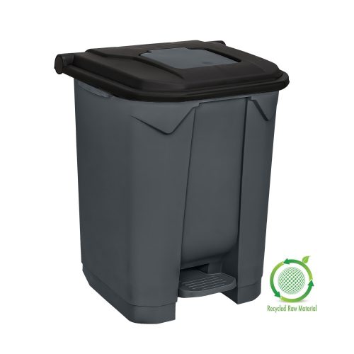 Szelektív hulladékgyűjtő konténer, műanyag, pedálos, antracit, fekete, 50L