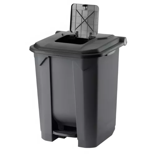 Recipient de colectare selectivă a deșeurilor, plastic, pedală, antracit, negru, 50L