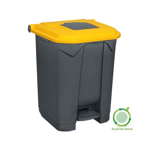 Szelektív hulladékgyűjtő konténer, műanyag, pedálos, antracit, sárga, 50L