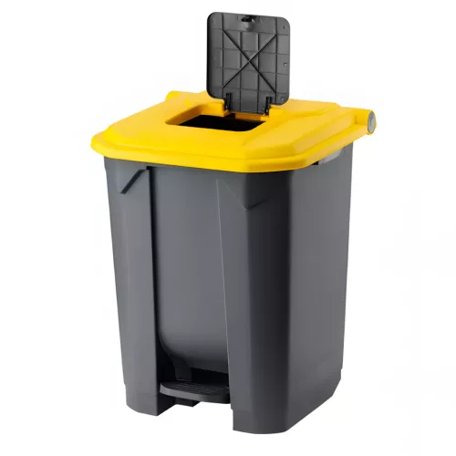 Recipient de colectare selectivă a deșeurilor, plastic, pedală, antracit, galben, 50L