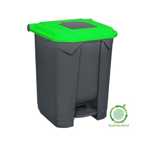 Selective waste collection container, plastic, pedal, metal color, green, 50L