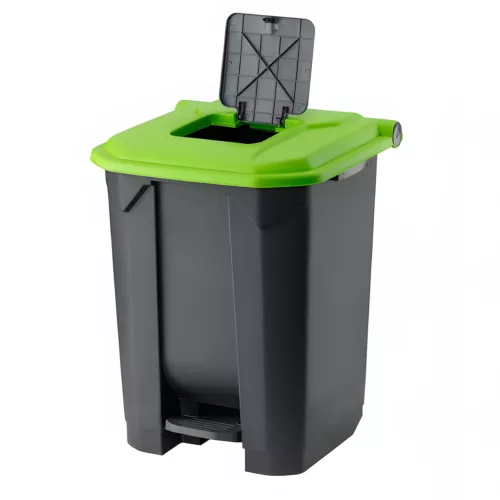 Recipient de colectare selectivă a deșeurilor, plastic, pedală, antracit, verde, 50L