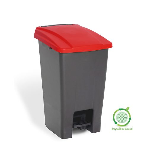 Selective waste collection container, plastic, pedal, black/red, 70L