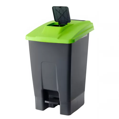 Recipient de colectare selectivă a deșeurilor, plastic, acționat cu pedală, negru/negru, 100L