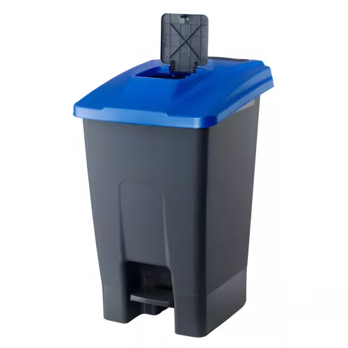 Recipient de colectare selectivă a deșeurilor, plastic, acționat cu pedală, antracit/albastru, 100L