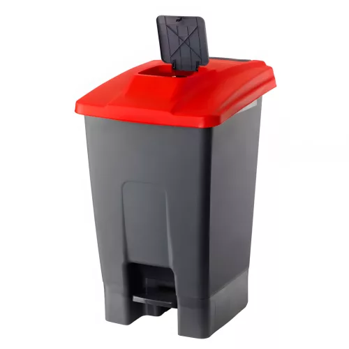 Recipient de colectare selectivă a deșeurilor, plastic, acționat cu pedală, antracit/roșu, 100L