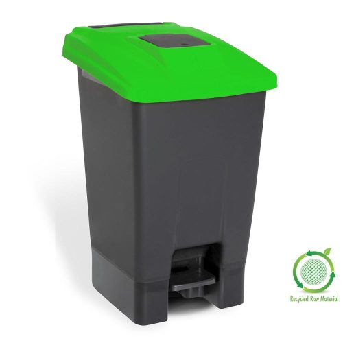 Szelektív hulladékgyűjtő konténer, műanyag, pedálos, antracit/zöld, 100L