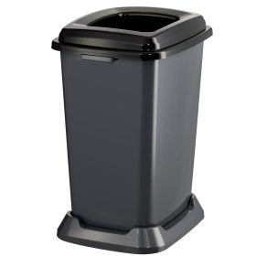   Planet Szelektív hulladékgyűjtő konténer, műanyag, nyitott fedeles, fekete, 50L