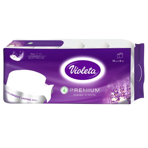 VIOLETA prémium toalettpapír, 3 rétegű, fehér, 10 tekercs