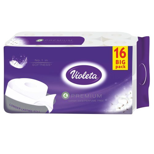 VIOLETA prémium toalettpapír, 3 rétegű, fehér, 16 tekercs