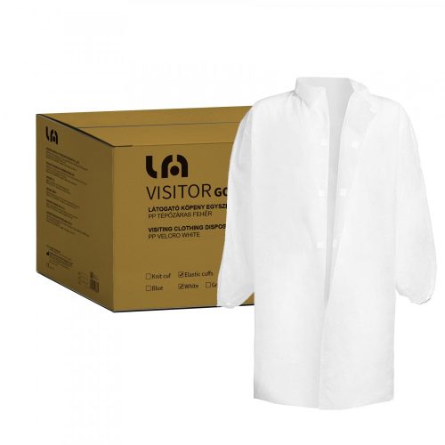 Visiting gown disposable PP with velcro white 110x135cm, 28g, L