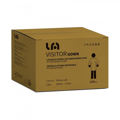 Visiting gown disposable PP with velcro white 110x135cm, 28g, L