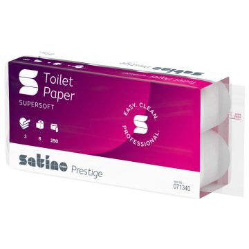   Satino Wepa Prestige toilet paper 3 layers, white, 250 sheets, 8 rolls/csg 8 packs/bag