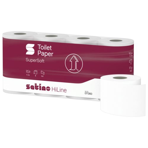 Сатино Вепа Престиге тоалет папир 3-слојни, бели, 150 листова, 8 рамова/паковање 8 паковања/кеса