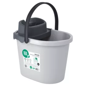   York mop set with oval bucket, synthetic flat mop, handle, wringer, gray