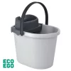 York mop set with oval bucket, synthetic flat mop, handle, wringer, gray