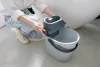 York mop set with oval bucket, synthetic flat mop, handle, wringer, gray