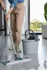 York mop set with oval bucket, synthetic flat mop, handle, wringer, gray