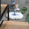 York mop set with oval bucket, synthetic flat mop, handle, wringer, gray