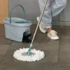York mop set with oval bucket, synthetic flat mop, handle, wringer, gray