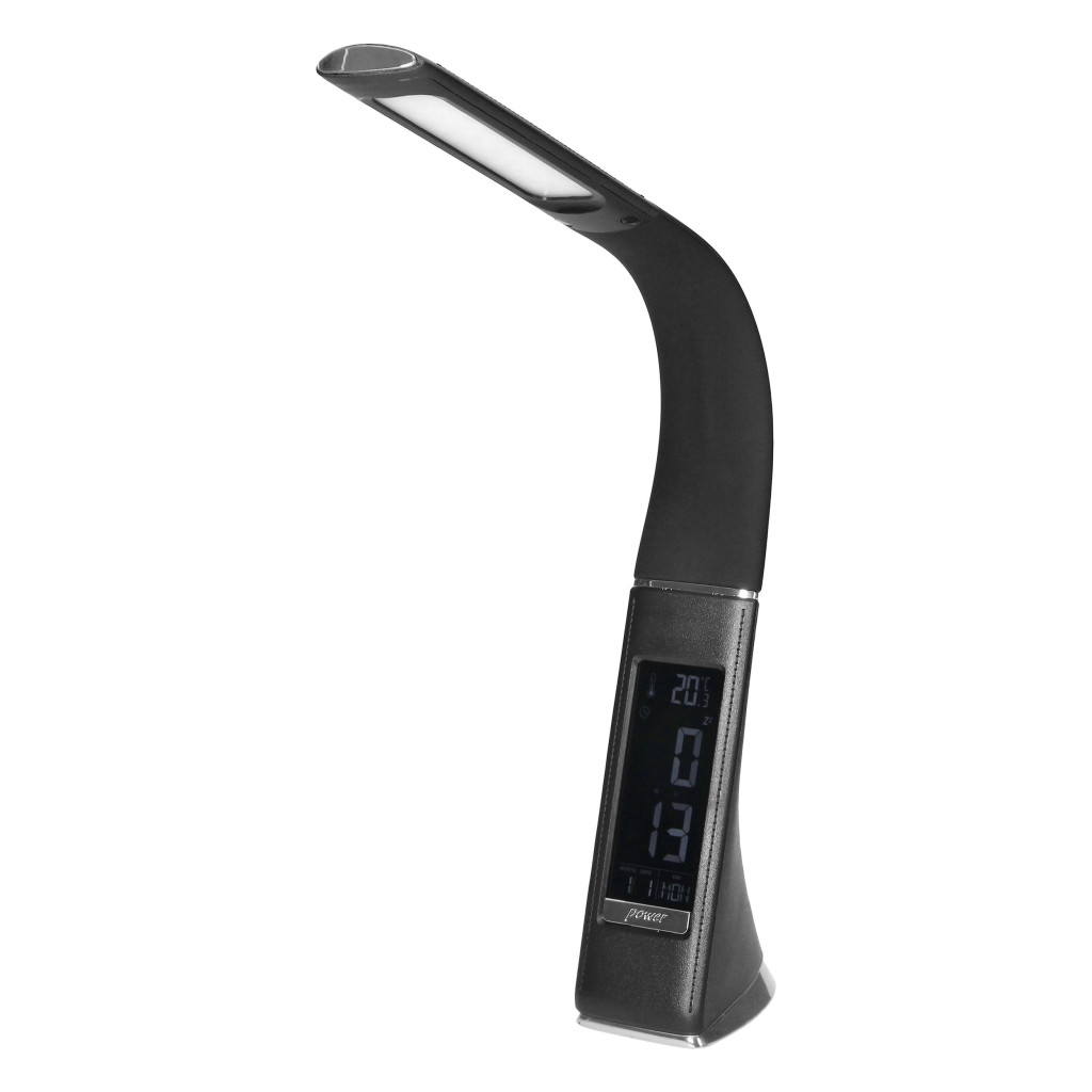Virone bőrhatású LED 5W, asztali lámpa órával, 400lm, 4000K, fekete Virone bőrhatású LED 5W, asztali lámpa órával, 400lm, 4000K, fekete